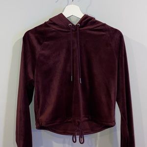 garage maroon velvet cropped hoodie size S